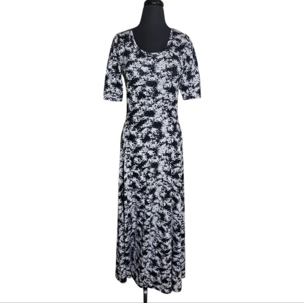 Lularoe Ana women's maxi dress black white abstract print fit flare size small